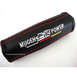 ปลอกหุ้มเบรคมือ หนัง สีดำ ด้ายแดง ลาย MUGEN POWER V.1